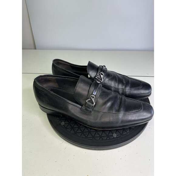 HUGO BOSS Men Size 8 Vero Cuoio Black Leather Horsebit Slip On Loafers Shoes main image 9